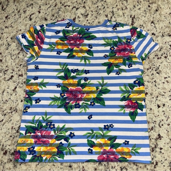 Polo Ralph Lauren Striped Floral Jersey Tee Girls XL 16 Blue Cotton Kids Youth - Picture 6 of 8